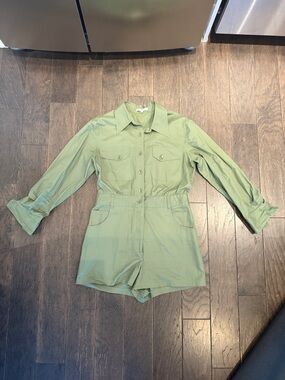 Tibi Olive Green Button-Front Long-Sleeve Romper